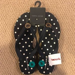 Tommy Hilfiger navy blue polka dot flip flops